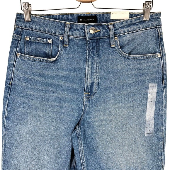 Free Assembly Super High Rise Straight Womens Jeans Patchwork Distressed Frayed - Picture 2 of 9